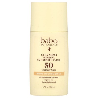 Daily Sheer Mineral Sunscreen Fluid, SPF 50, Fragrance Free, 1.7 fl oz (50 ml)