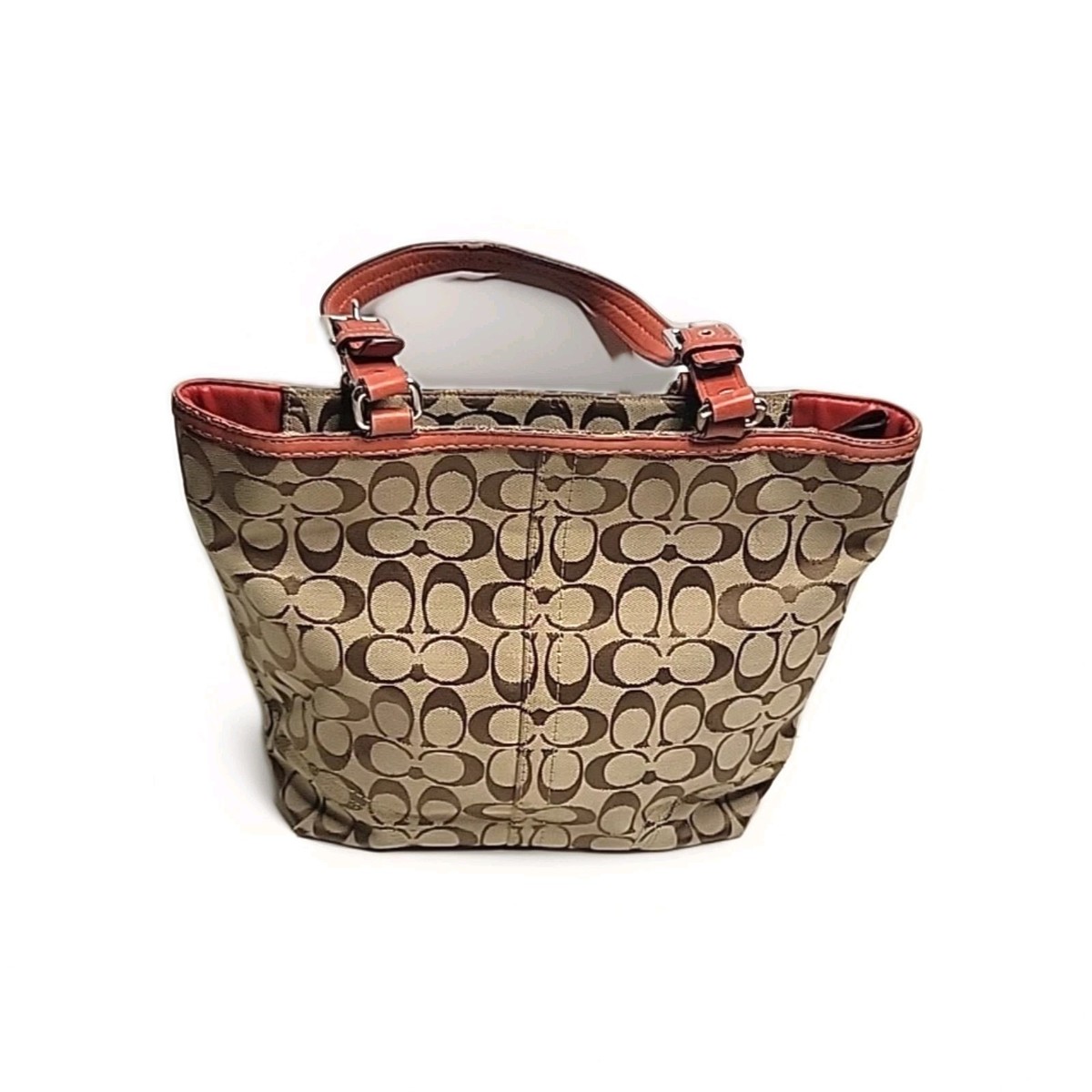 Coach Hamptons Signature Tote Canvas Handbag Khaki Coral F15664 | eBay