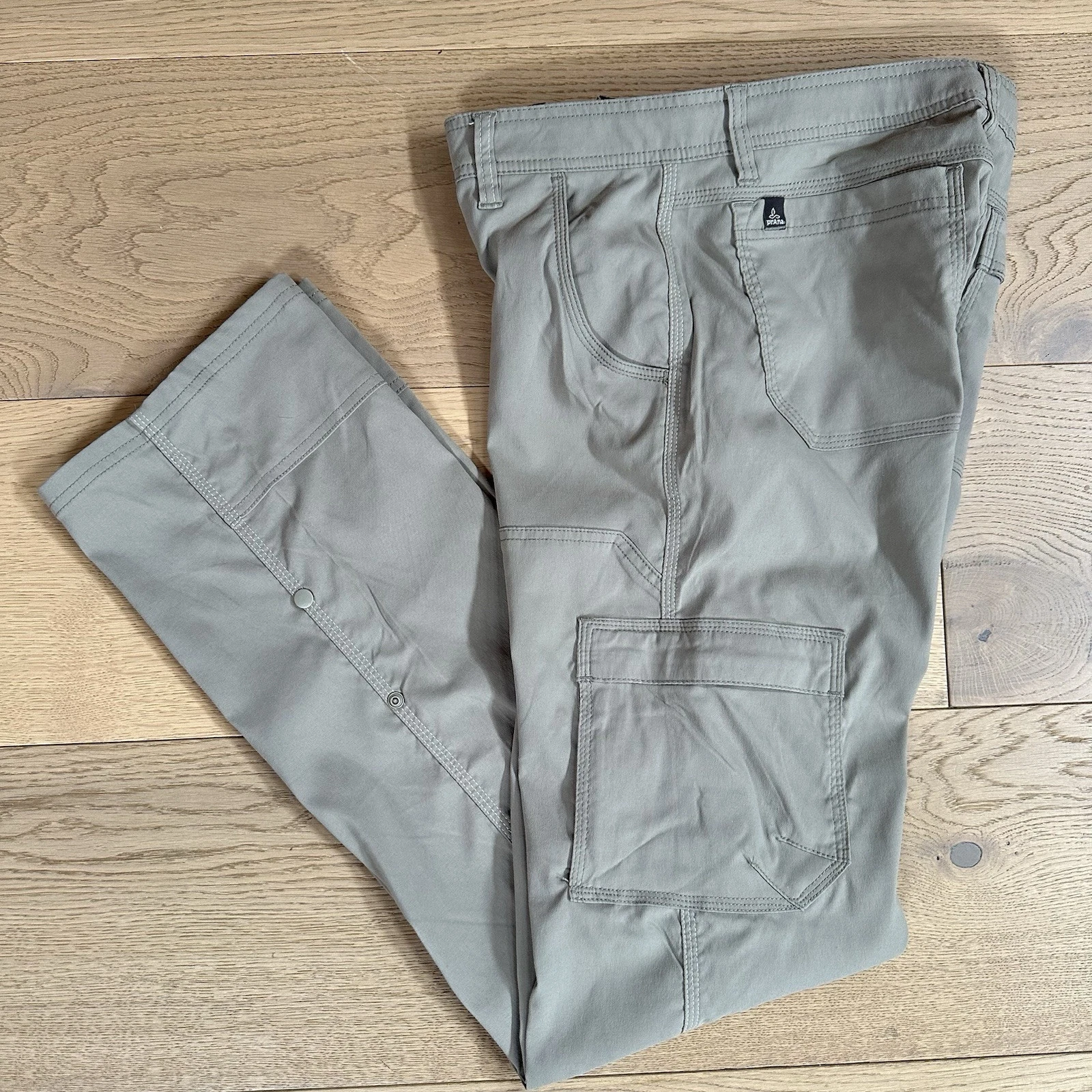 PrAna Stretch Zion Flex Brown Hiking Zion Roll Up Pant Belted Men's 31WX36L EUC