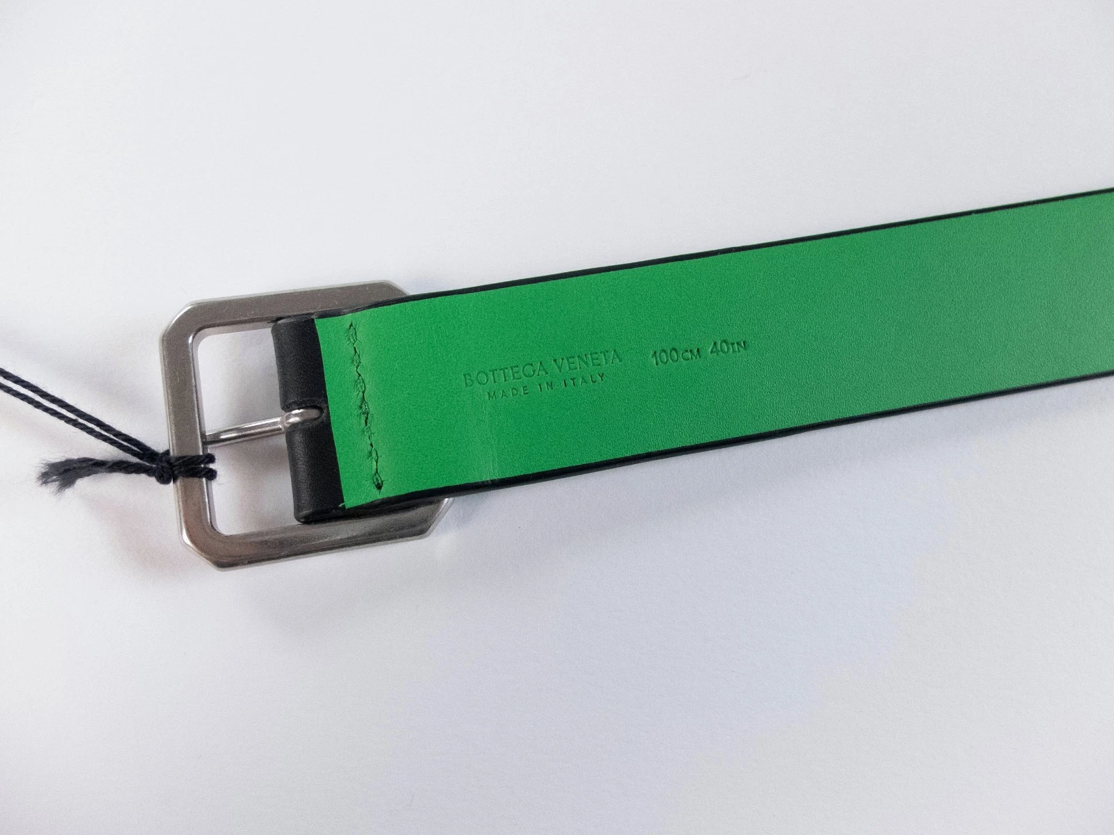 BOTTEGA VENETA cintura in pelle nera e verde taglia 100 (per vita 38 40 pollici)
