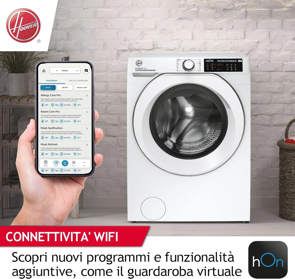 HW4 27AMC7/1-S H-WASH 500 Lavatrice Smart 7 Kg, 1200 Giri, Wi-Fi + Bluetooth, Ca - Immagine 4 di 4