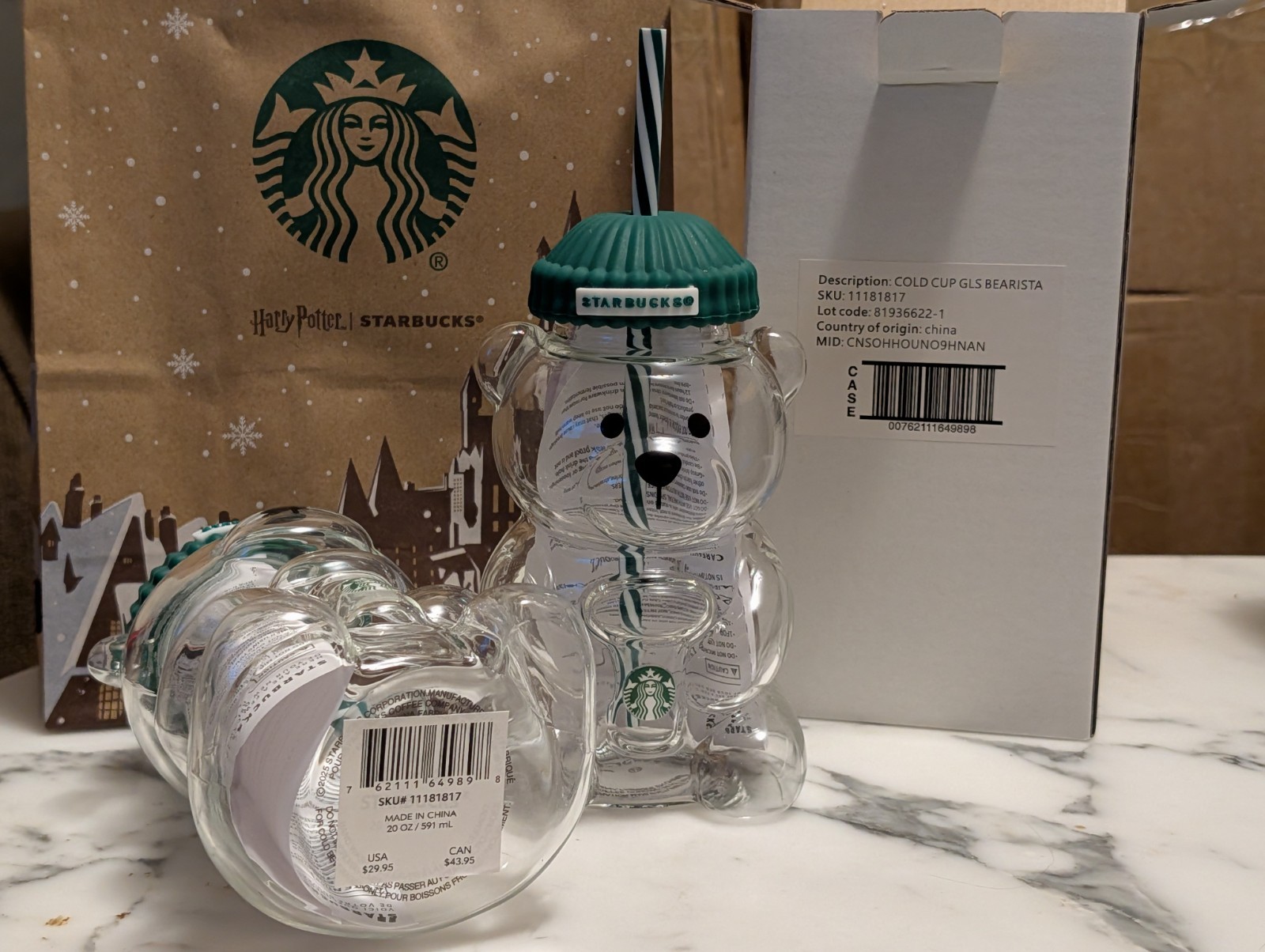 2025 Starbucks Bearista Bear Thick Glass Cold Cup SHIPS SAME DAY With Box Nd Bag