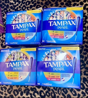 4 Tampax Pearl Tampons Triple Pack Super/Super Plus/Ultra/Regular 34 Ct Read NEW