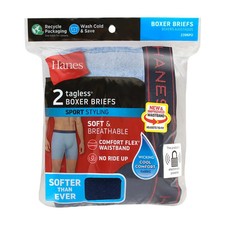 2pk BOYS Hanes SPORT STYLING Tagless Boxer Briefs Sz M 32-34 SOFT BREATHABLE