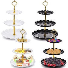 4 Pack 3 Tier Cupcake Dessert Stand, Plastic Tiered Cake Stand Display Tower,...