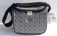 GUESS RHODES TRAVEL/EVERYDAY USE LUNCH BOX BAG BLACK/GREY LOGO PU LEATHER NEW