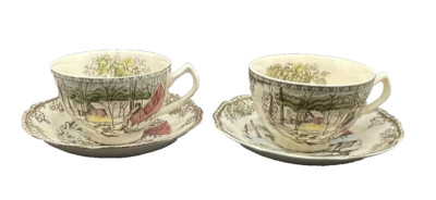 Johnson Bros England The Friendly Village Ice House Teacups & Saucers Reg US Pat