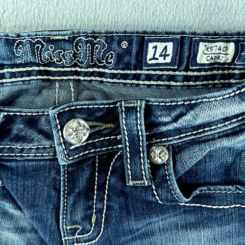 Miss Me JK574OP Girls Jeans Blue Tag Size 14 (26x19) Low Rise Capri Stretch - Picture 10 of 14