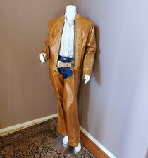 Vtg Western studded leather jacket & shotgun chaps YKK zippers suit Women's S/M