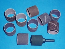 10 PIECE SANDING BANDS & MANDREL 1" x 1" EXPANDING RUBBER DRUM SLEEVES