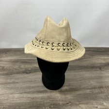 VIntage Wilsons Leather TAN Leather Fedora Hat - Size Large Made in USA