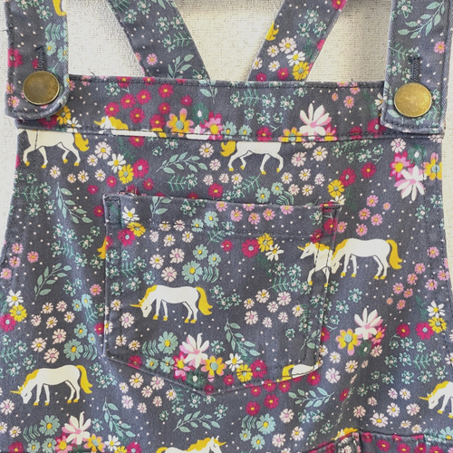 365 Kids From Garanimals Faded Navy Overall Shorts Size: 7 with Unicorns - Picture 3 of 5