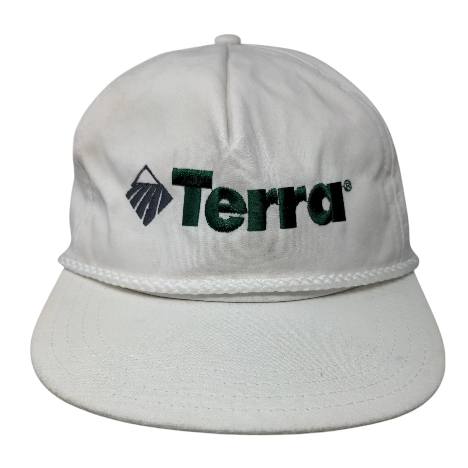 Terra Slideback Rope Hat White OSFA Adjustable Leather Strap Solid