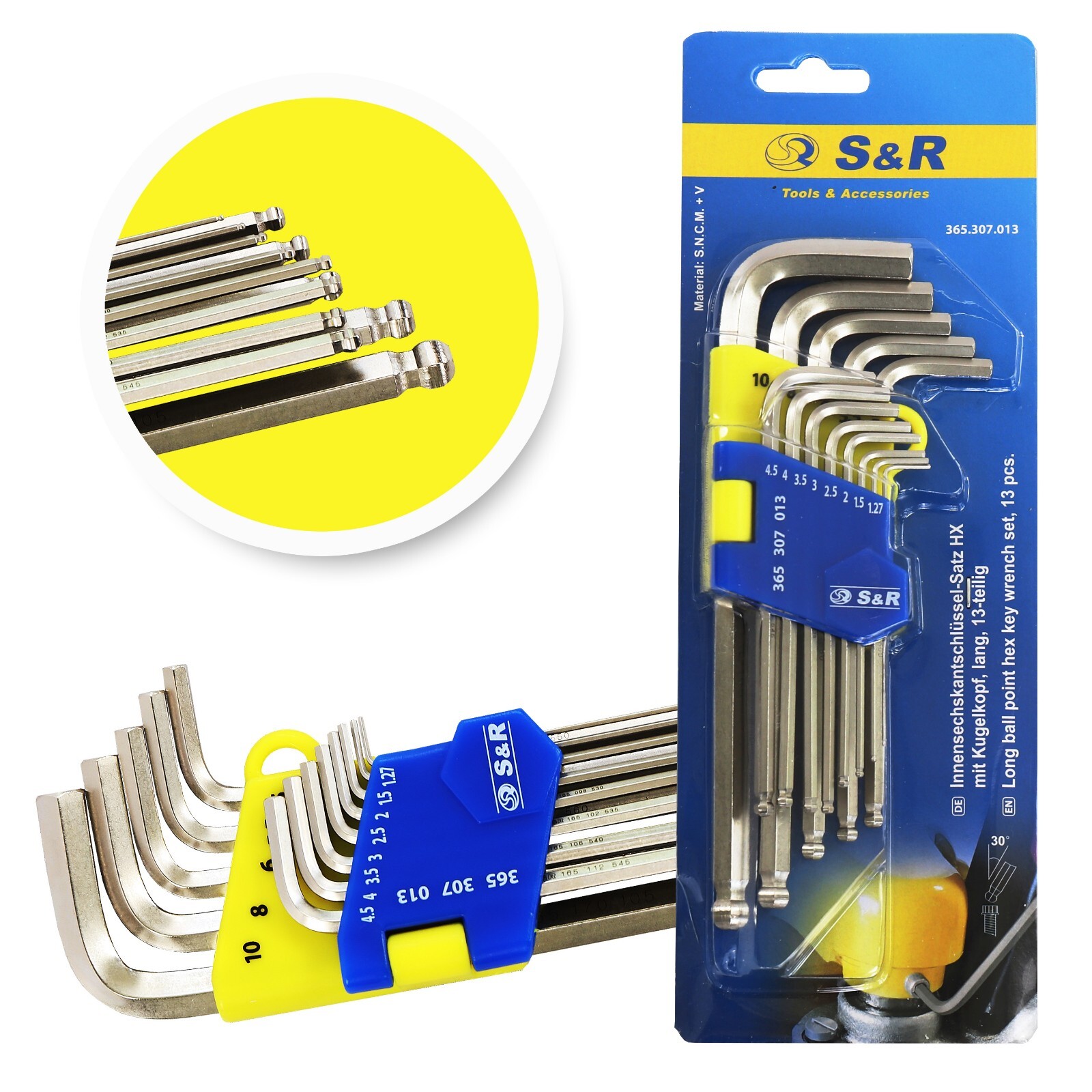 S&R Innensechskantschlüssel Satz HX 13-tlg mit Kugelkopf  