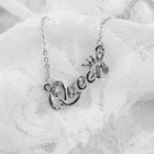 Silver Queen Letters Crystal Bling Necklace w/ Crown Pendant, Party Jewelry