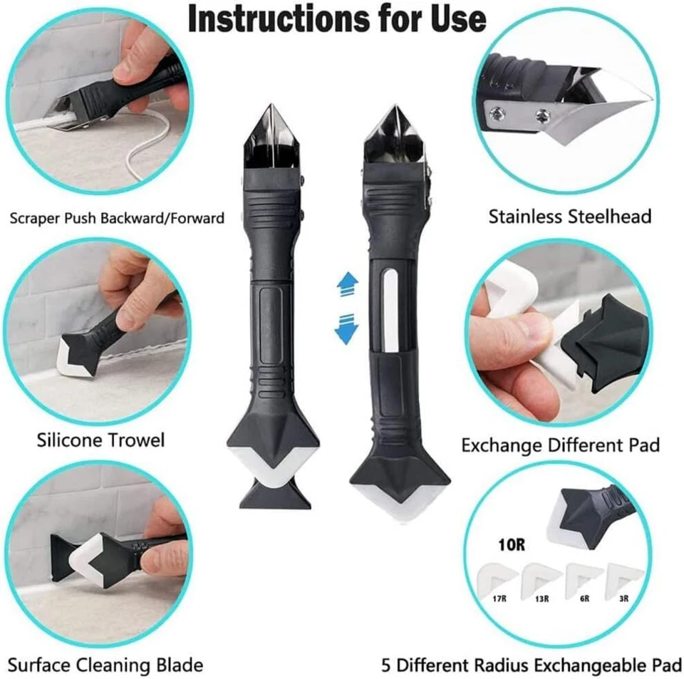 5 in 1 Silicone Sealant Remover Tool Kit Set Scraper Caulking Mould Removal US - image 3 of 4