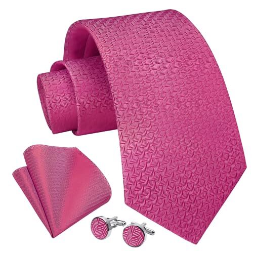 Mens Ties Stripe Tie and Pocket Square Set Classic Formal Woven A022-hot Pink - Picture 1 of 6