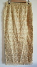 Vintage Handmade Maxi Skirt Slit in front Gold Sheer Lined Fringe Long Party