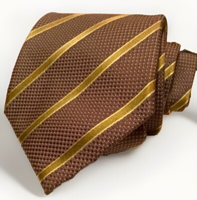 Yves Saint Laurent Rive Gauche YSL Tie Brown w/Gold Stripes 4   100% Silk Italy