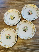 French Old Paris Gilt Hand Painted Porcelain 4 Dessert Plate  19 C