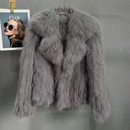 Damen Strick Echt Pelz Mantel Luxus Anzug Revers Dick Warm Mode Kurzjacke - Bild 4 von 36