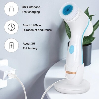 Brosse De Nettoyage Visage Électrique - 3 Têtes En Silicone, 4 Vitesses, Rechargeable (Neuf)