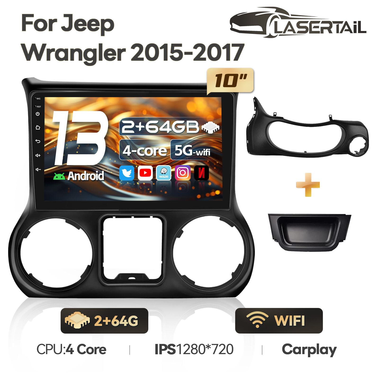 For Jeep Wrangler JK Radio Upgrade 10 inch Stereo Screen 2015 2016 2017