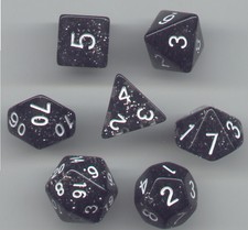 RPG Dice Set of 7 - Glitter Black D4 D6 D8 D10 D12 D20 D00-90