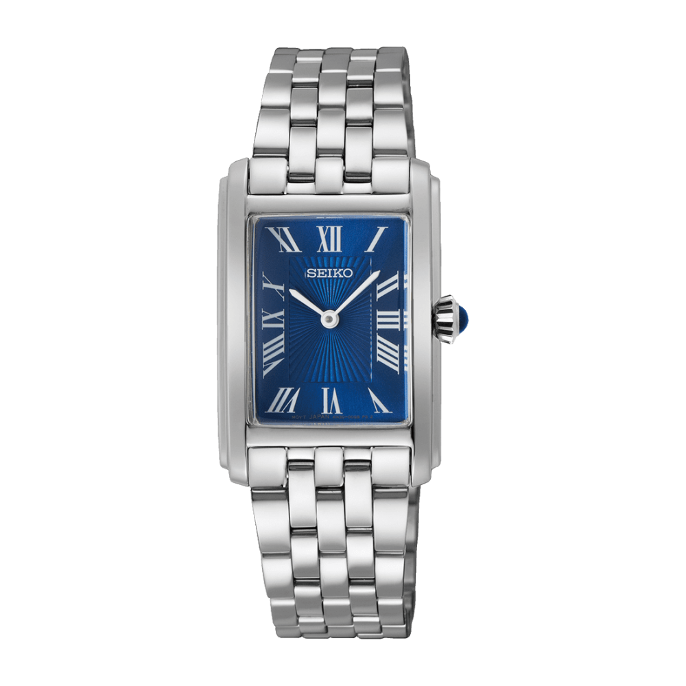 Orologio Seiko Classic SWR085P1 Watch Donna Acciaio Rettangolare Blu Nuovo