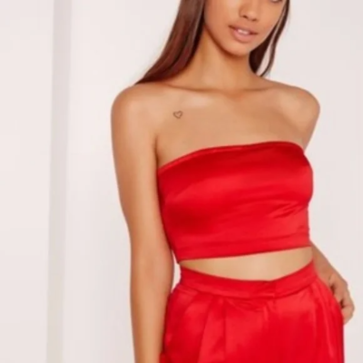 red satin bandeau top
