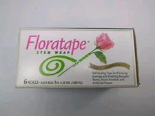 Floratape Floral Stem Wrap Flowers WHITE 1" W x 30 Yds Self Sealing 6 Rolls/Pack