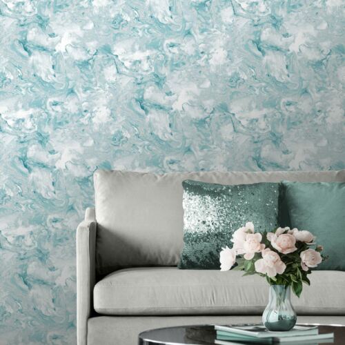 Elixir Marble Wallpaper Teal 166503 by Muriva Living Room Washable