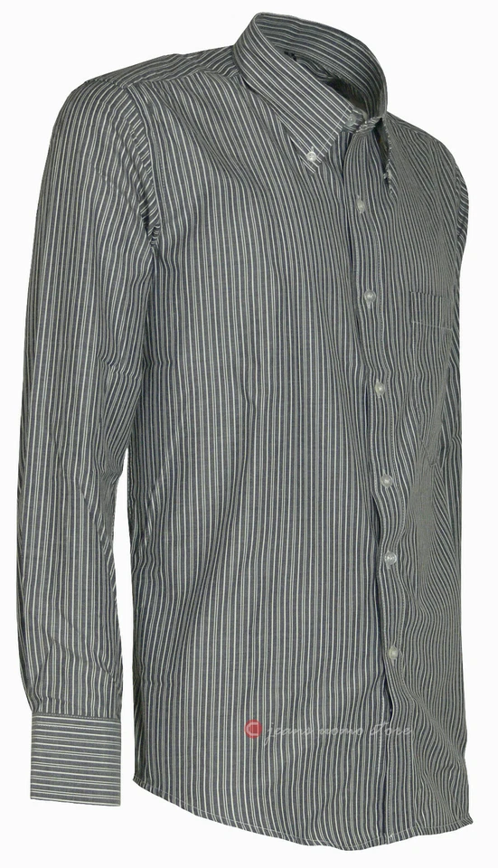 Camicia uomo manica lunga in misto cotone rigata taschino bottoncini tg da 39 46 - Immagine 2 di 4