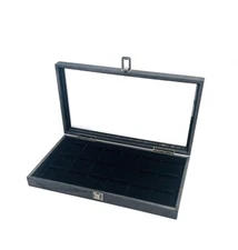 Rustic Black Stained Wood 18 Space Jewelry Coin Display Storage Box Case