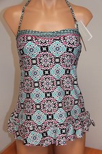 NWT Kenneth Cole Reaction Swimsuit Tankini 2pc Set Sz S BLK Bandeau Strap
