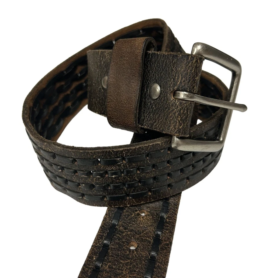 Cinturón C-Rojo Hombre Negro Cuero ENVEJECIDO Ancho CORDONES MOTOCICLISTA GRUNGE 32-34 Foto 2 de 4