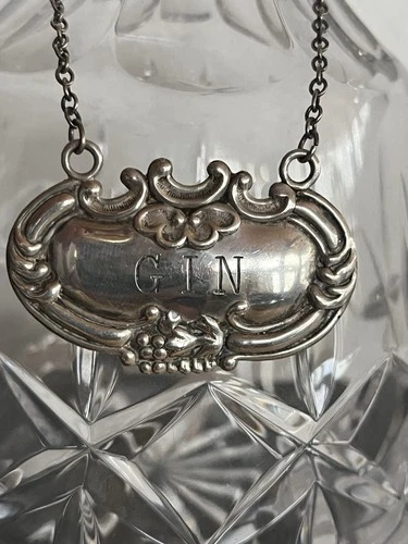 Vintage WALLACE 925 Sterling Silver "GIN" Decanter Liquor Bottle Tag~10g