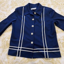 VTG Pablo Collection Blazer Womens 12 Blue Button USA Made Jacket Shoulder Pads