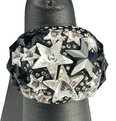 Swarovski Fizz Ring Black & Clear Rock Stars Crystal Dome Small Size 52
