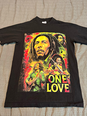 Shaka Wear Bob Marley One Love Black Cotton Knit Crew Neck T-Shirt Men s M
