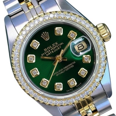 Rolex Ladies Datejust 69173 18K Gold & Steel Green Diamond Dial