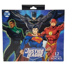 Justice League DC Comics Novelty Socks 12 Pairs Advent Gift Box Adult Size 6-12