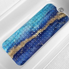 LNOND Marble Bath Tub Mat Non Slip, 40" x 16" Rectangular , Blue Gold