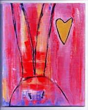 THE LOVE BUNNY - Painting 8X10 OOAK Abstract Dada Surrealism Heart Rabbit