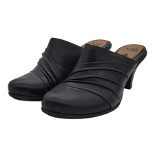 Sofft Black Womens Leather Slip On Mules Heels Size 9M