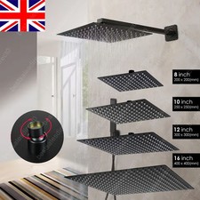 8/12/16" Rain Shower Head Black Stainless Steel Ultra Thin Rainfall Spa Overhead