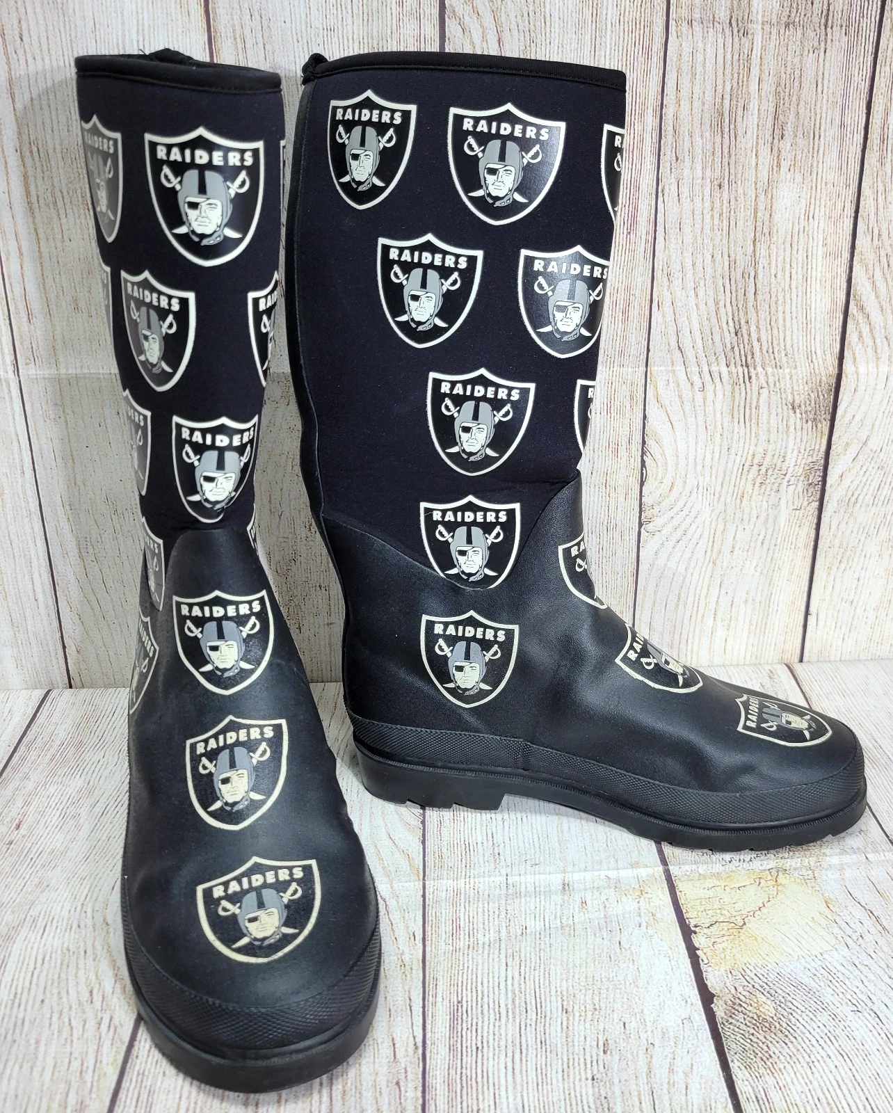 Men's 9 Neoprene Rubber Calf Rain Boots Wading Waterproof Oakland Raiders