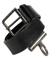 Dolce & Gabbana Black Leather Side Rings Brass Buckle Men's Belt Authentic