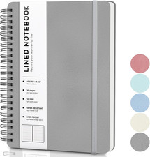 Lined Spiral Journal Notebook, A5 Hardcover Leather Notebook for Work, 5.7'' 8.2