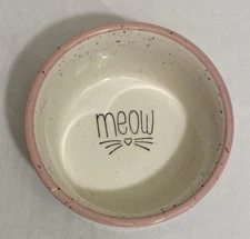 Pacifica Ceramic Food/Water Bowl MEOW Cat-Kitten Cream-Pink 4” Replacement NEW